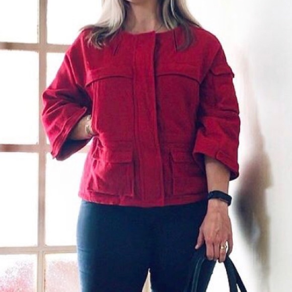 🌱 COUNTRY ROAD Sz L Red Wool Military Style Coat - Picture 10 of 12